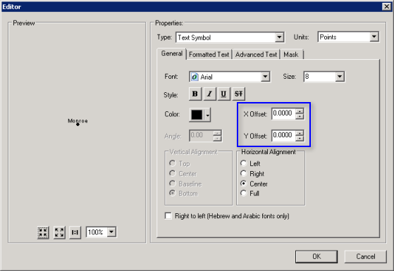 X and Y offset settings in ArcMap X and Y offset settings in ArcMap